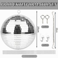 Sunshine Smile Zrkadlová disko guľa 25 cm, závesná, so samolepiacimi minizrkadielkami a háčikom, dekorácia s DJ svetelným efektom na párty 2