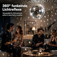 Sunshine Smile Zrkadlová disko guľa 25 cm, závesná, so samolepiacimi minizrkadielkami a háčikom, dekorácia s DJ svetelným efektom na párty 7