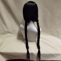 Perucă împletită neagră Wednesday Addams Sunshine Smile, pentru costum cosplay femei 6