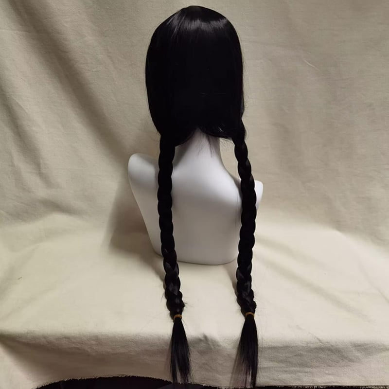 Perucă împletită neagră Wednesday Addams Sunshine Smile, pentru costum cosplay femei