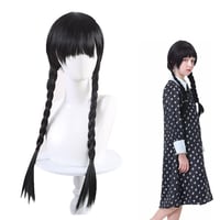 Perucă împletită neagră Wednesday Addams Sunshine Smile, pentru costum cosplay femei 8