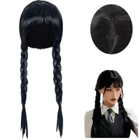 Perucă împletită neagră Wednesday Addams Sunshine Smile, pentru costum cosplay femei 7