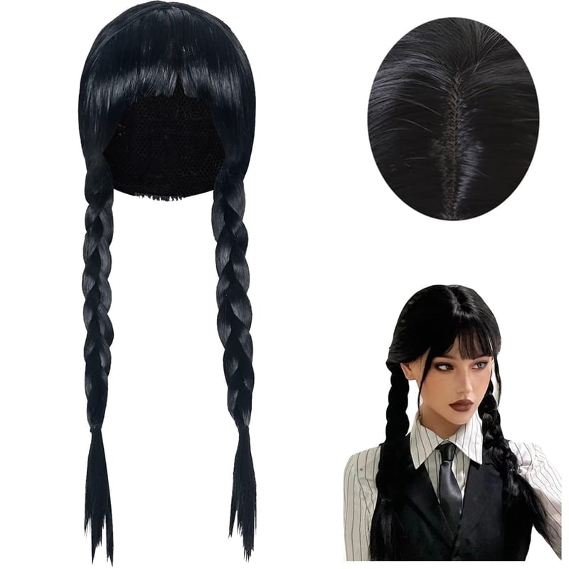 Perucă împletită neagră Wednesday Addams Sunshine Smile, pentru costum cosplay femei