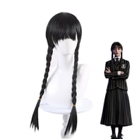 Perucă împletită neagră Wednesday Addams Sunshine Smile, pentru costum cosplay femei 9