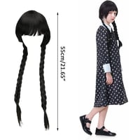 Perucă împletită neagră Wednesday Addams Sunshine Smile, pentru costum cosplay femei 2