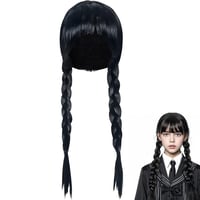Perucă împletită neagră Wednesday Addams Sunshine Smile, pentru costum cosplay femei 1