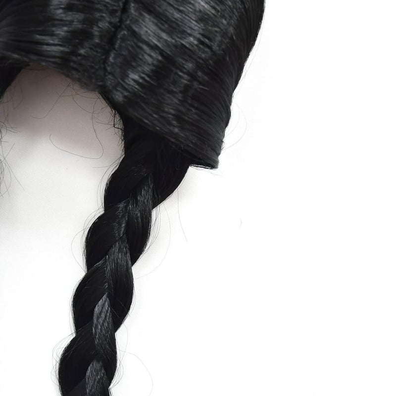 Perucă împletită neagră Wednesday Addams Sunshine Smile, pentru costum cosplay femei