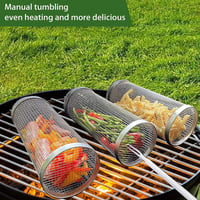 Sunsiou Grillkosár Szett - 2 db Rozsdamentes Acél Forgó Grillkosár Villával - BBQ Kiegészítő Zöldségekhez, Húsokhoz - Kempingezéshez, Piknik 4