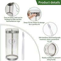 Sunsiou Grillkosár Szett - 2 db Rozsdamentes Acél Forgó Grillkosár Villával - BBQ Kiegészítő Zöldségekhez, Húsokhoz - Kempingezéshez, Piknik 3