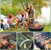 Sunsiou Grillkosár Szett - 2 db Rozsdamentes Acél Forgó Grillkosár Villával - BBQ Kiegészítő Zöldségekhez, Húsokhoz - Kempingezéshez, Piknik 6