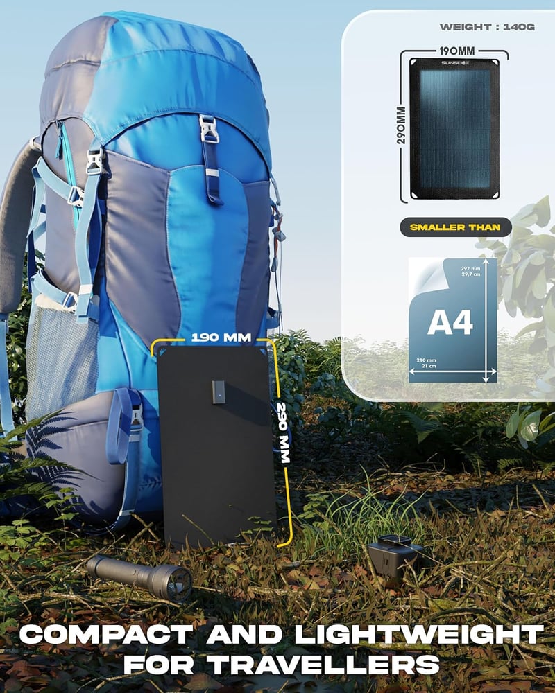 Sunslice 6W napelemes töltő vízálló USB porttal kempinghez