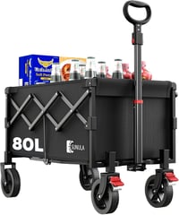 Sunula összecsukható kézikocsi 80L 100kg teherbirás fékes fekete - 80L Standard Reifen, Black 1