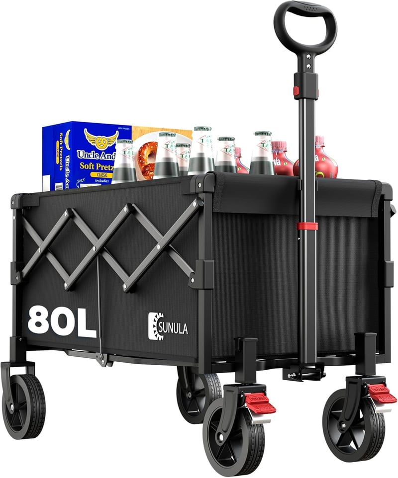 Sunula összecsukható kézikocsi 80L 100kg teherbirás fékes fekete - 80L Standard Reifen, Black