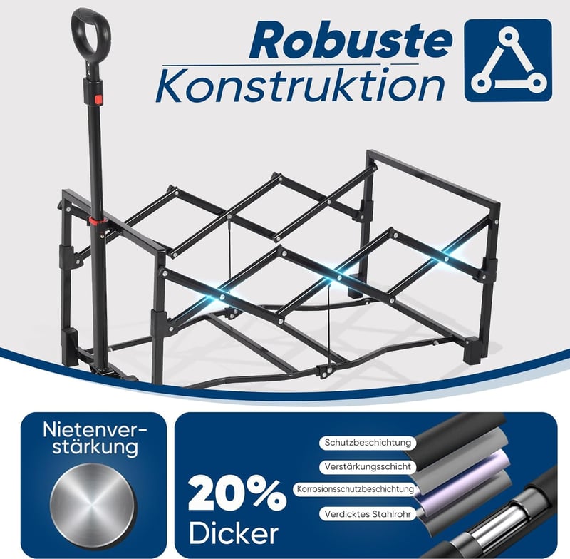 Sunula összecsukható kézikocsi 80L 100kg teherbirás fékes fekete - 80L Standard Reifen, Black