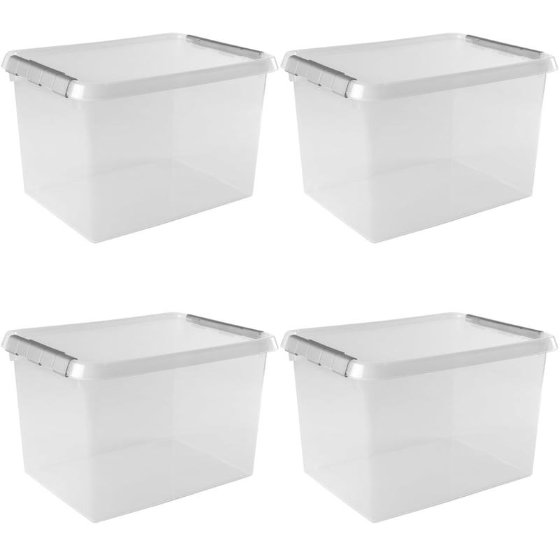 Úložný box s vekom Sunware Comfort Line 52 l - 50x40x38 cm - sada 4 ks - priehľadný plastový box, stohovateľný, veľký úložný priestor