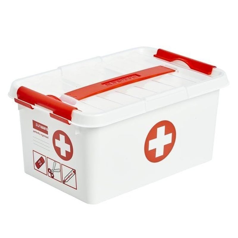 SUNWARE Q-line Box na prvú pomoc s vložkou – 22 litrov, lekárnička na doma aj do exteriéru – 40x30x26 cm