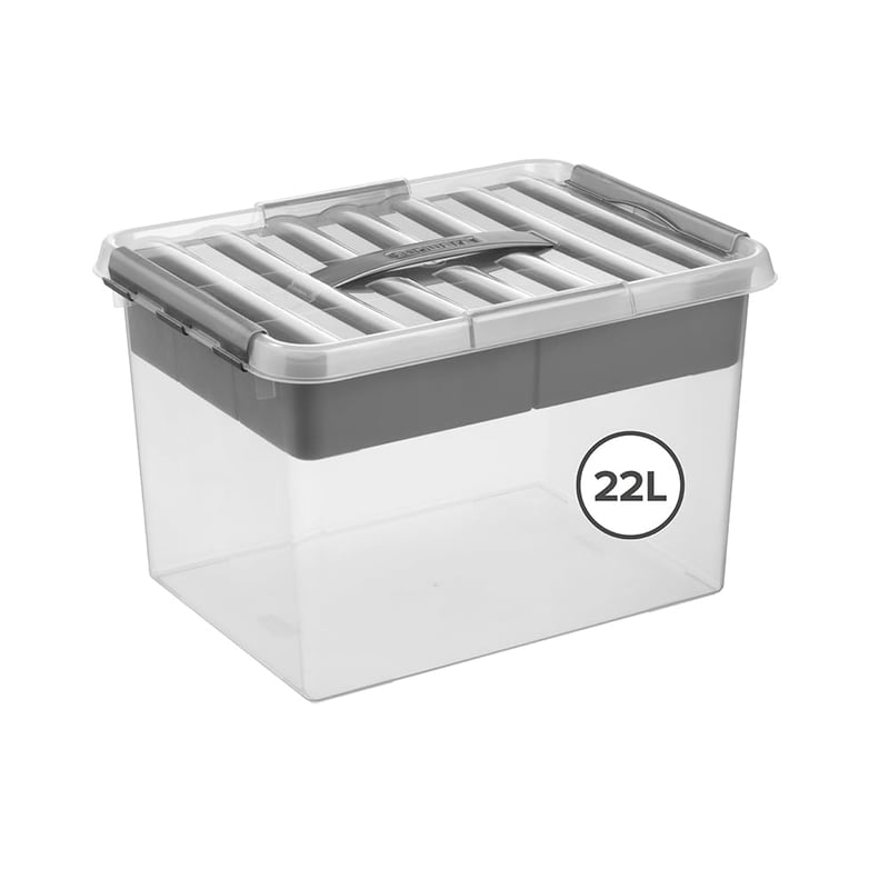 Úložný box Sunware Q-line s priehradkami 22 l - 40x30x26 cm - Organizér s vekom - Priehľadný/kovový