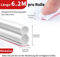 SUNWERK Ajtó Tömítőszalag Fehér 6,2m Gumitömítés Önragasztó Vízálló 6