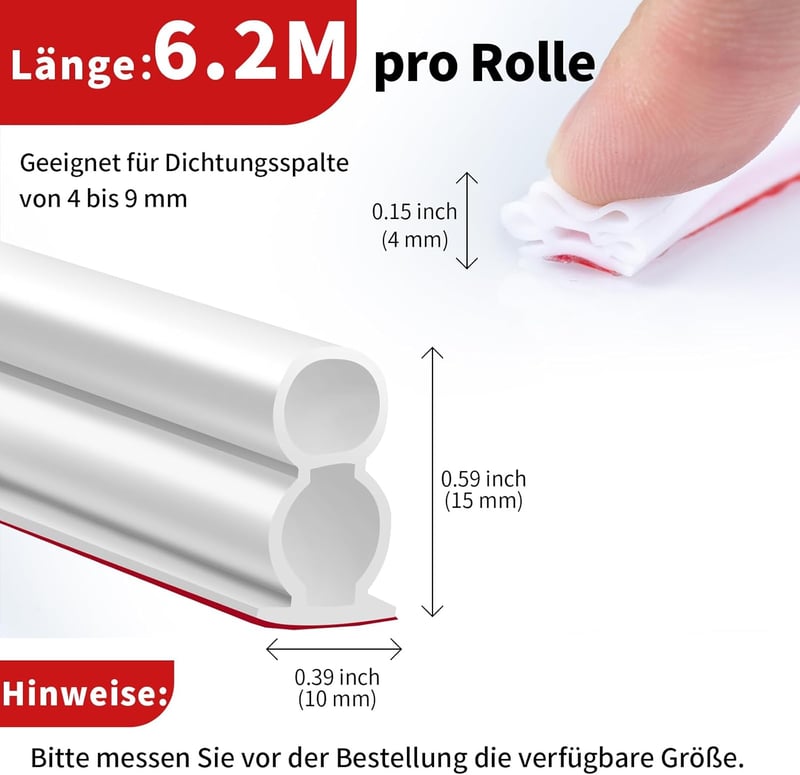 SUNWERK Ajtó Tömítőszalag Fehér 6,2m Gumitömítés Önragasztó Vízálló