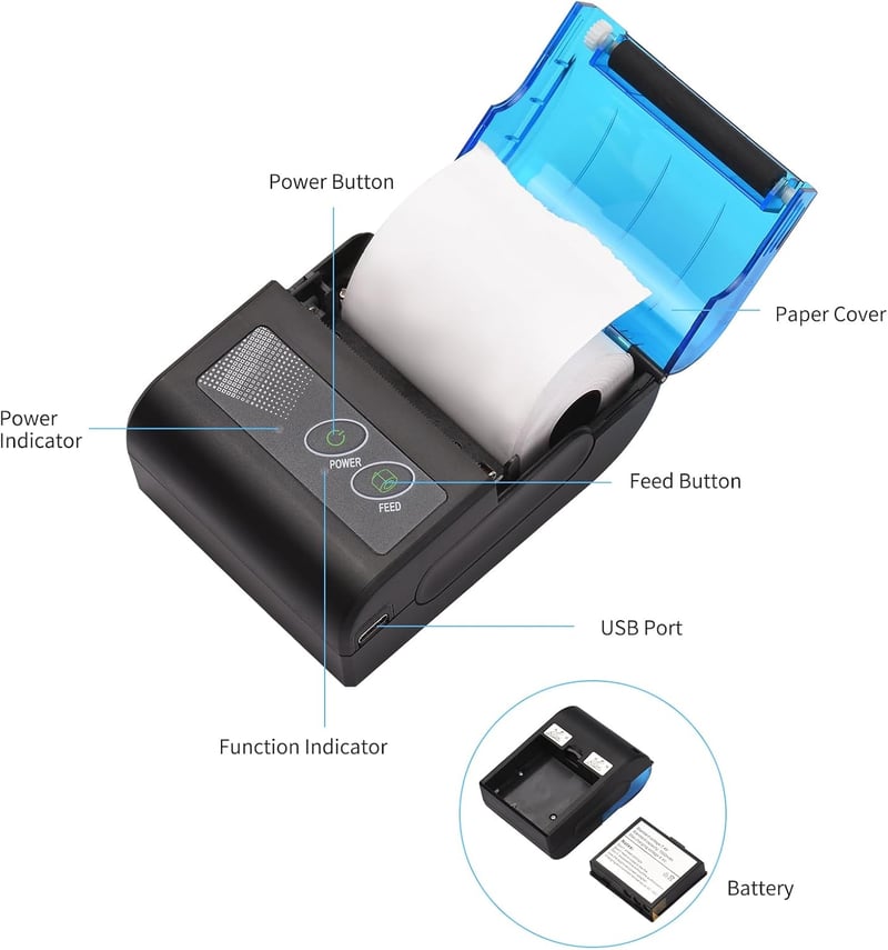 Sunydog 58mm Hordozható Termál Nyomtató Bluetooth USB Számlanyomtatás Android Windows