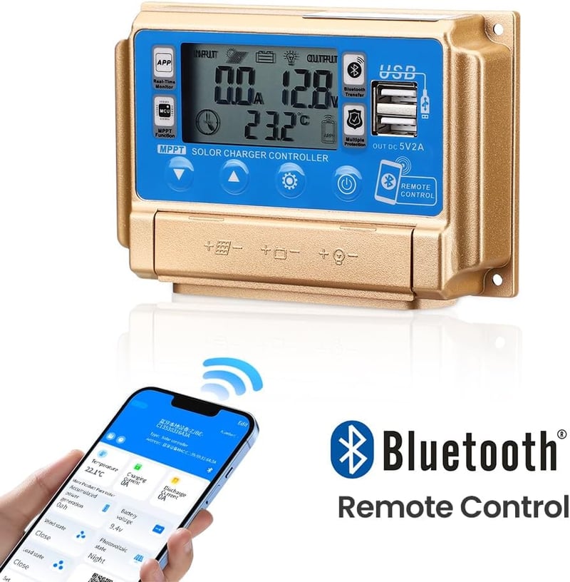 SUNYIMA 60A MPPT napelemes töltésvezérlő Bluetooth LCD kijelzővel és USB portokkal