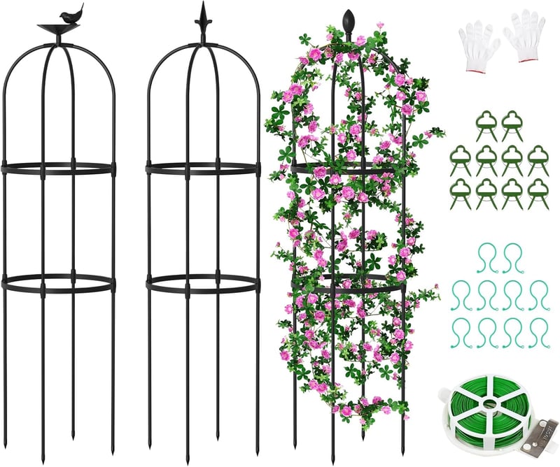 Suport pentru plante cățărătoare SUNYRISY, obelisc de grădină, metal, 3 buc - 124 cm