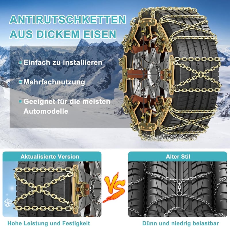 SUNYRISY 8 db Univerzális Hólánc Autókhoz - Állítható Fém Abroncsláncok SUV/Terepjáró/Kisteherautó Gumiabroncsokhoz (215-285 mm) Nagy Tapadá