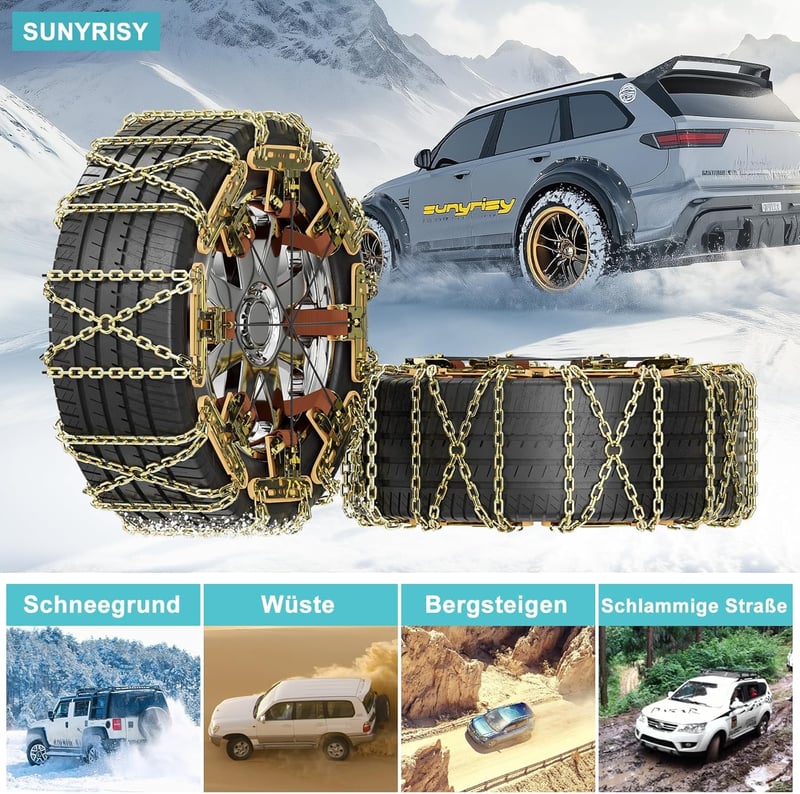 SUNYRISY 8 db Univerzális Hólánc Autókhoz - Állítható Fém Abroncsláncok SUV/Terepjáró/Kisteherautó Gumiabroncsokhoz (215-285 mm) Nagy Tapadá