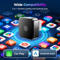 Adaptor wireless 2-în-1 Suoxiom 2026 pentru Android Auto și CarPlay, Bluetooth 5.0, WiFi 2.4+5.0 GHz, USB și Type-C, compatibil cu iOS 10+ și Android 10+ 2