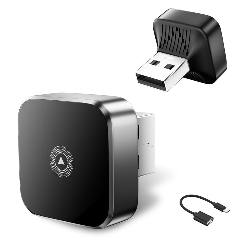 Adaptor wireless 2-în-1 Suoxiom 2026 pentru Android Auto și CarPlay, Bluetooth 5.0, WiFi 2.4+5.0 GHz, USB și Type-C, compatibil cu iOS 10+ și Android 10+