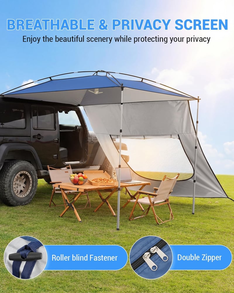 Copertină auto SUPAREE 210D Oxford, rezistentă la apă și UV, pentru SUV, cu perete lateral și fereastră cu plasă de țânțari, pentru rulotă și camping