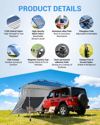 Copertină auto SUPAREE 210D Oxford, rezistentă la apă și UV, pentru SUV, cu perete lateral și fereastră cu plasă de țânțari, pentru rulotă și camping 5