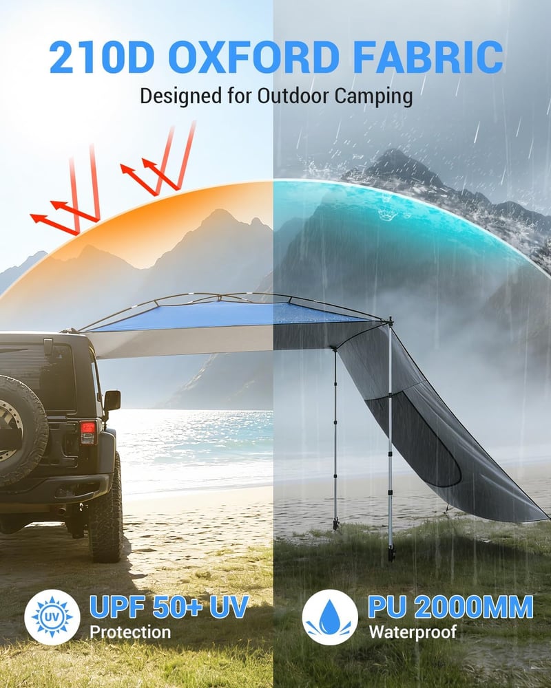 Copertină auto SUPAREE 210D Oxford, rezistentă la apă și UV, pentru SUV, cu perete lateral și fereastră cu plasă de țânțari, pentru rulotă și camping