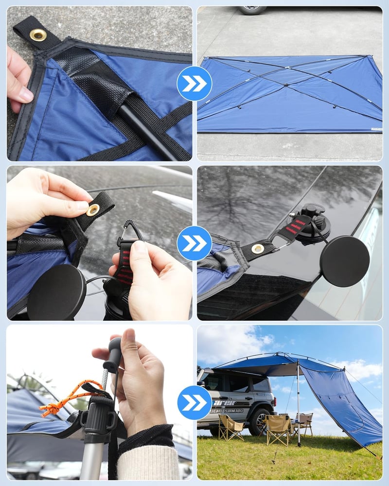 Copertină auto SUPAREE 210D Oxford, rezistentă la apă și UV, pentru SUV, cu perete lateral și fereastră cu plasă de țânțari, pentru rulotă și camping