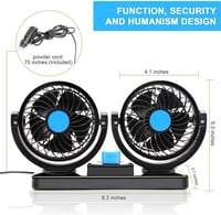 SUPAREE Autós Ventilátor 12V Dupla Ventilátoros Állítható Hűtés 8W/15W 2