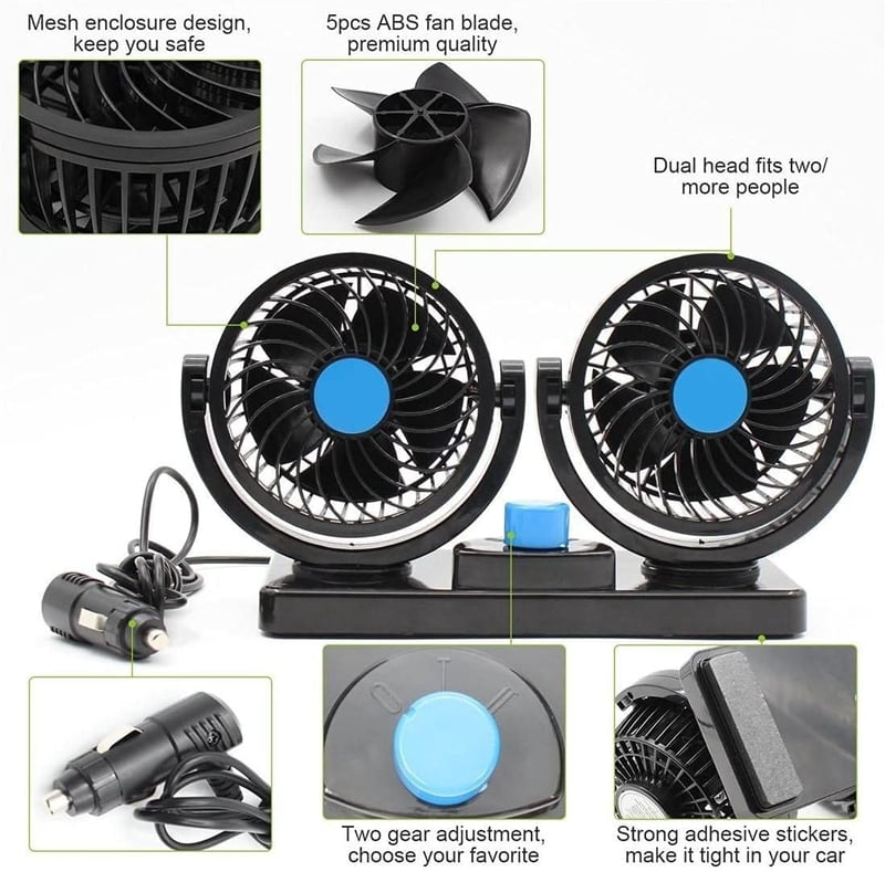 SUPAREE Autós Ventilátor 12V Dupla Ventilátoros Állítható Hűtés 8W/15W