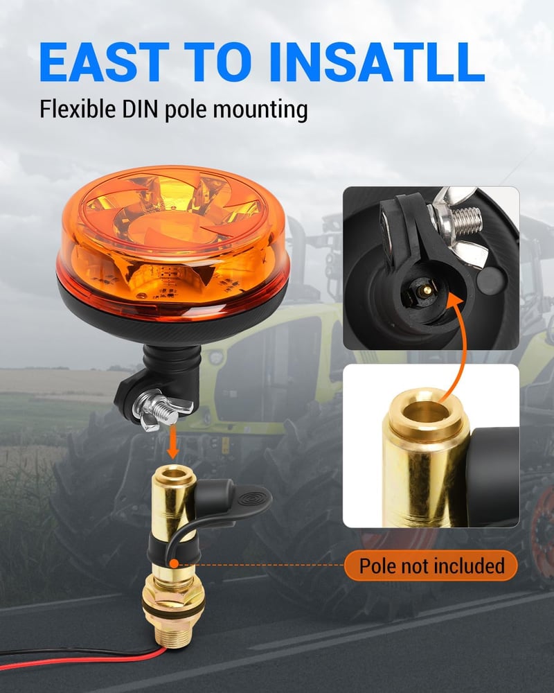 SUPAREE Forgó LED Jelzőfény 12V E9 6 Villanásmód IP67 Vízálló Sárga Traktor Teherautó