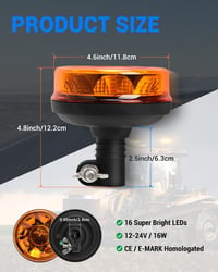 SUPAREE Forgó LED Jelzőfény 12V E9 6 Villanásmód IP67 Vízálló Sárga Traktor Teherautó 6
