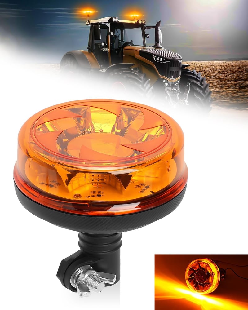 SUPAREE Forgó LED Jelzőfény 12V E9 6 Villanásmód IP67 Vízálló Sárga Traktor Teherautó