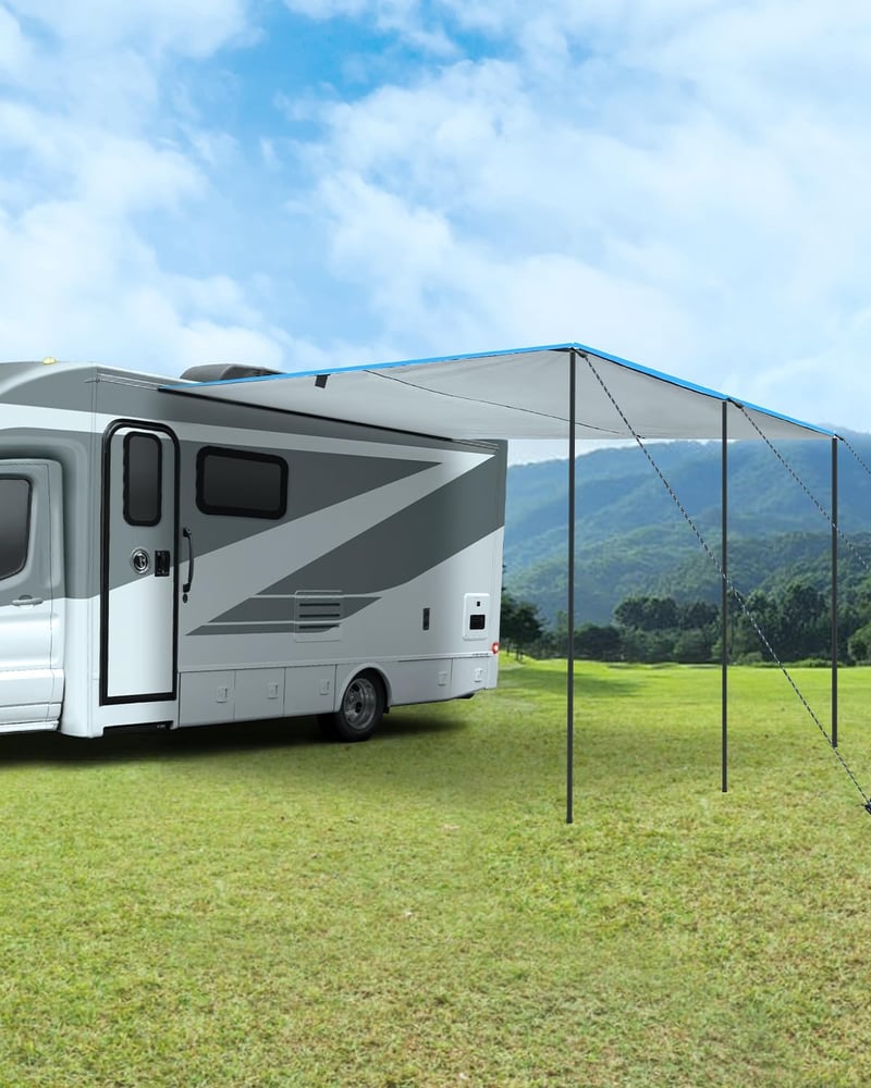 SUPAREE Lakókocsi lakóautó napellenző 210D oxford 3 szegőléc csíkos UV és vízálló ponyva 3,5 x 2,4 m furgonhoz és motorhome-hoz