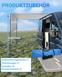 SUPAREE Lakókocsi lakóautó napellenző 210D oxford 3 szegőléc csíkos UV és vízálló ponyva 3,5 x 2,4 m furgonhoz és motorhome-hoz 6