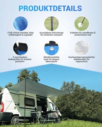 SUPAREE Lakókocsi lakóautó napellenző 210D oxford 3 szegőléc csíkos UV és vízálló ponyva 3,5 x 2,4 m furgonhoz és motorhome-hoz 5
