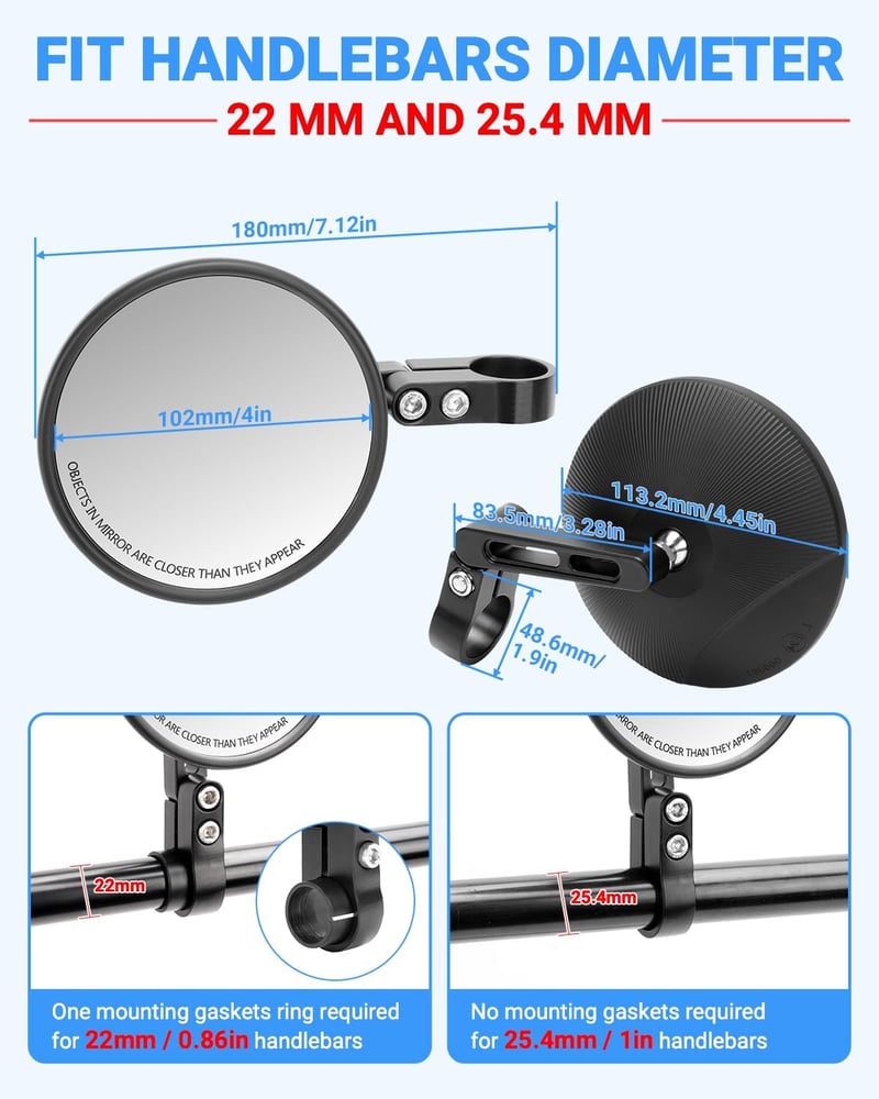SUPAREE Motorkerékpár Tükör 360° Forgó E-Jóváhagyott Alsó Tükör 22-25,4mm