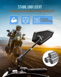SUPAREE Motocyklové spätné zrkadlá sklápateľné, otočné o 360° so závitom M8 M10 pre skútre, štvorkolky, s označením E, 2 ks 4