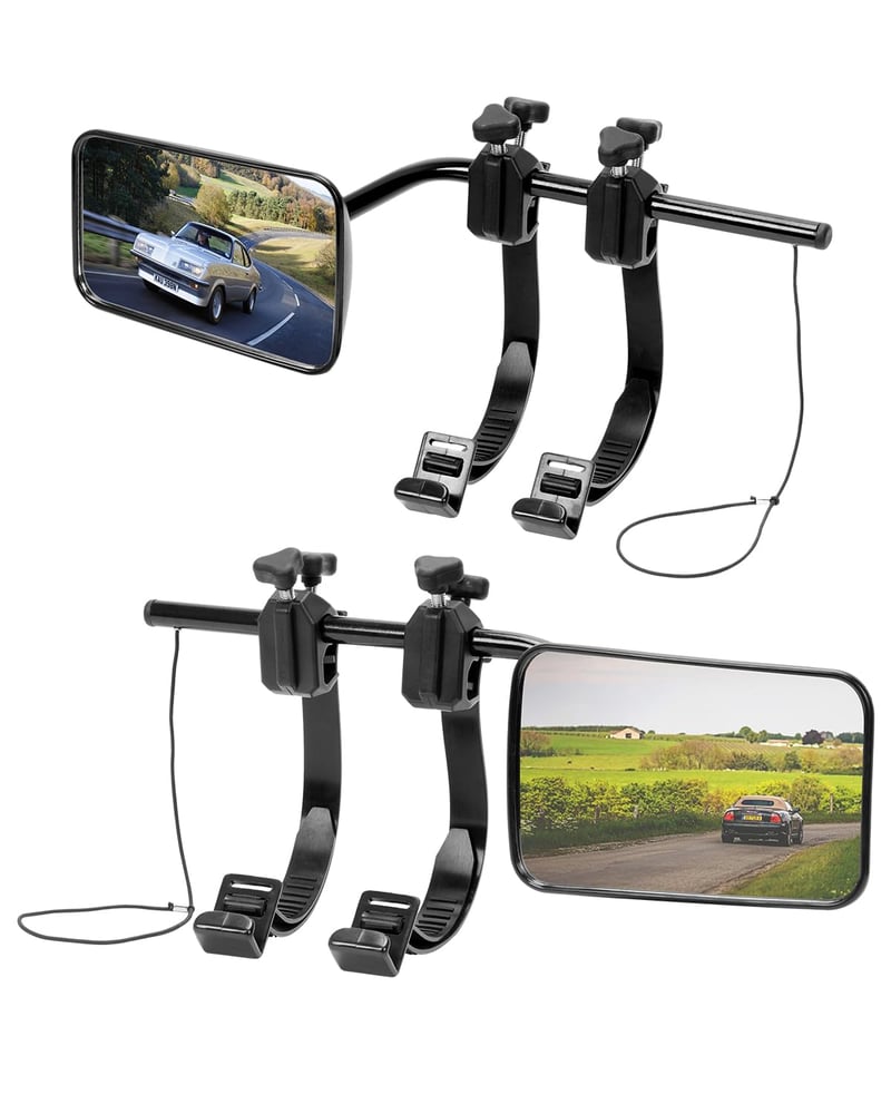 Set de Oglinzi Tractare Universală pentru Rulotă SUPAREE, 2 bucăți, Oglindă Convexă Suplimentară cu Rotire la 360°, cu Cleme Reglabile