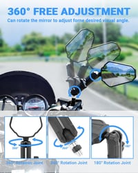 SUPAREE Univerzális Visszapillantó Tükör - 360° Forgatható, Összecsukható, E-Jóváhagyott, Robusztus Kivitel Motorkerékpárhoz, Robogóhoz és A 3