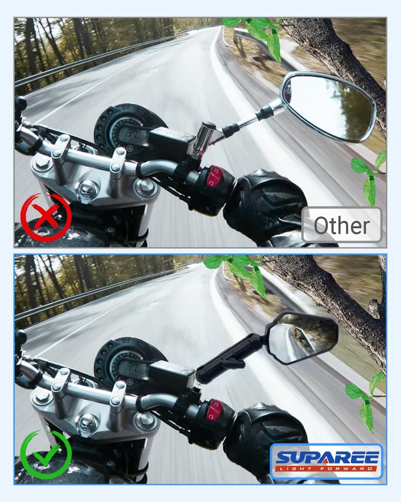 SUPAREE Univerzális Visszapillantó Tükör - 360° Forgatható, Összecsukható, E-Jóváhagyott, Robusztus Kivitel Motorkerékpárhoz, Robogóhoz és A