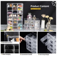 Organizator de birou mini din acril Supaway cu 9 sertare, transparent, stivuibil, pentru cosmetice, bijuterii și articole de papetărie, 18x10x12 cm 4