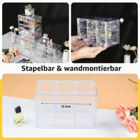 Organizator de birou mini din acril Supaway cu 9 sertare, transparent, stivuibil, pentru cosmetice, bijuterii și articole de papetărie, 18x10x12 cm 5