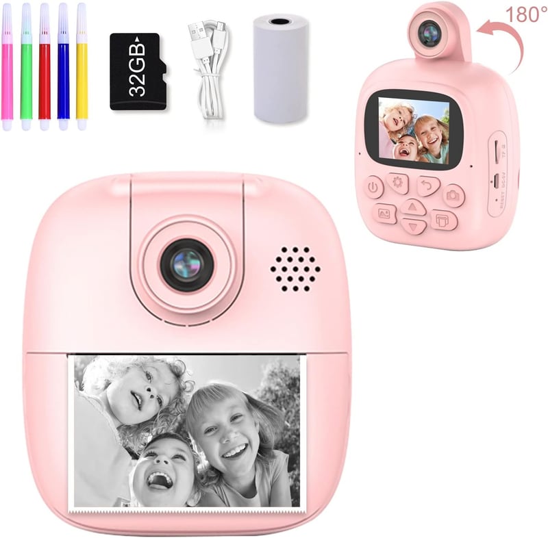 SUPBRO Gyerek Fényképezőgép 1080P Instant Nyomtatás 32GB SD Kártya 3-12 Év